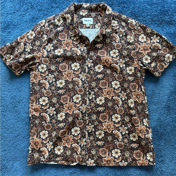 Rhythm. Men's Floral Brown Linen Shirt - Picture 2 of 5
